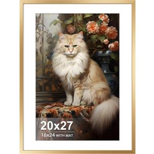 Puzzle Frame 20x27 Rose Gold with Real Glass, Display Pictures 16x24 with Mat or 27x20 Without, 20 x 27 Aluminum Metal Poster Frame for Vertical or Horizontal Wall Hanging