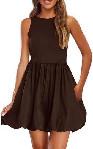 PRETTYGARDEN Summer Dresses for Women 2026 Casual Mini Short Cocktail Dress Sleeveless Tank Crew Neck Bubble Sundress Pockets, Size XXL