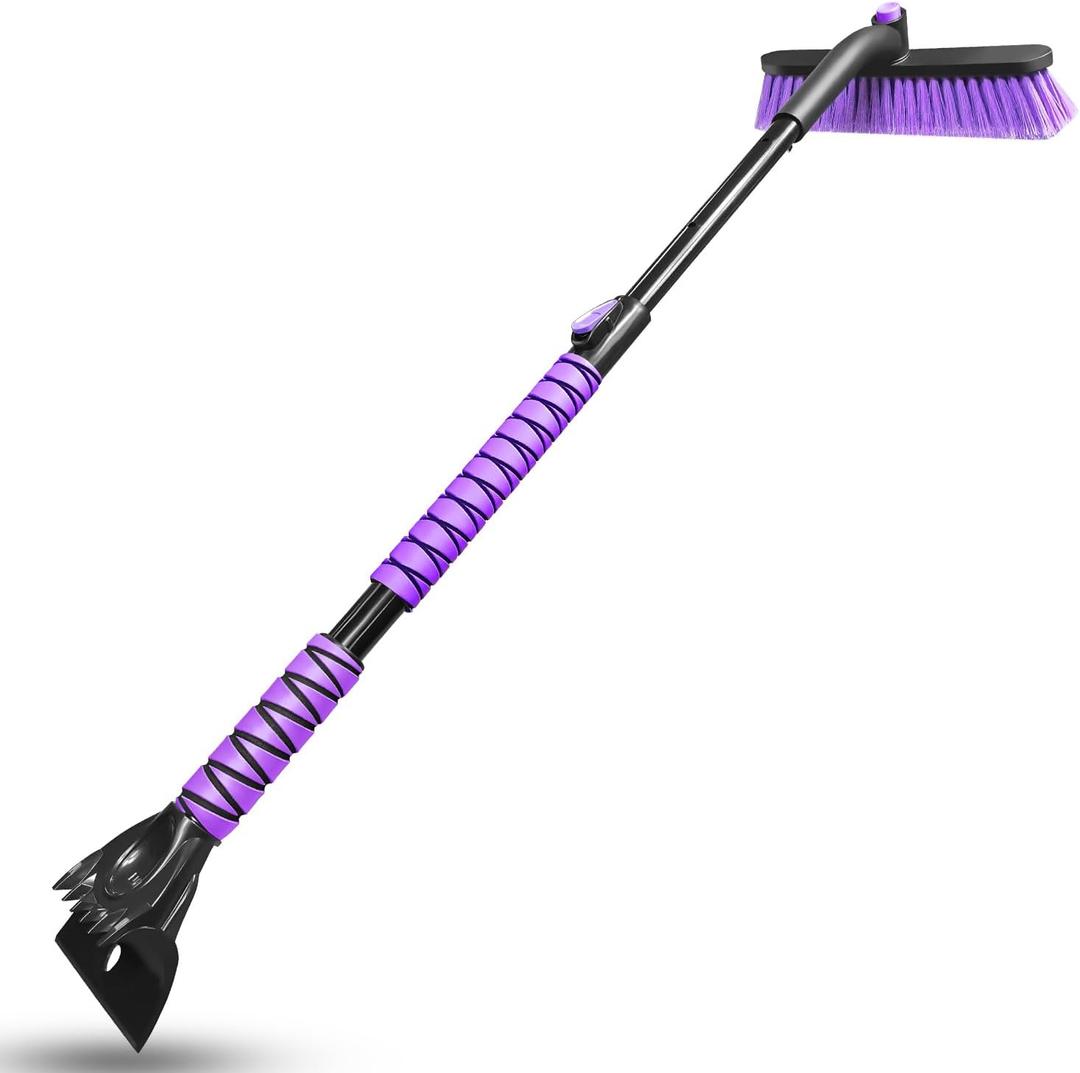 HEEYA 44 Inch Snow Brush for SUV, Ice Scraper for Car Windshield Window, Extendable Snow Scraper and Brush with Comfortable Foam Grip for Truck Vehicle Automobile - Purple