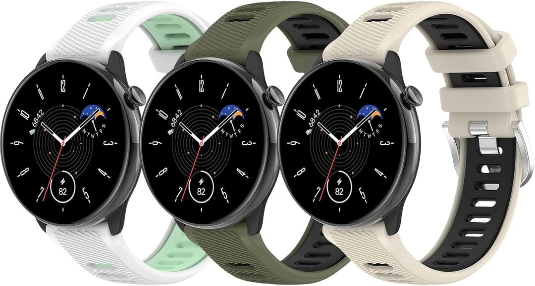 3 Pack Bands Compatible with Amazfit Bip 3 / Bip 3 Pro/Bip U Pro/Bip/Bip Lite/Bip S/Bip U, 20mm Quick Release Soft Silicone Sport Watch Strap for Amazfit GTR Mini/GTS