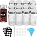 ROYALHOUSE 12 Pcs Glass Spice Jars/Bottles - 4oz Empty Square Spice Containers with Spice Labels and Airtight Metal Caps with Shaker Lids