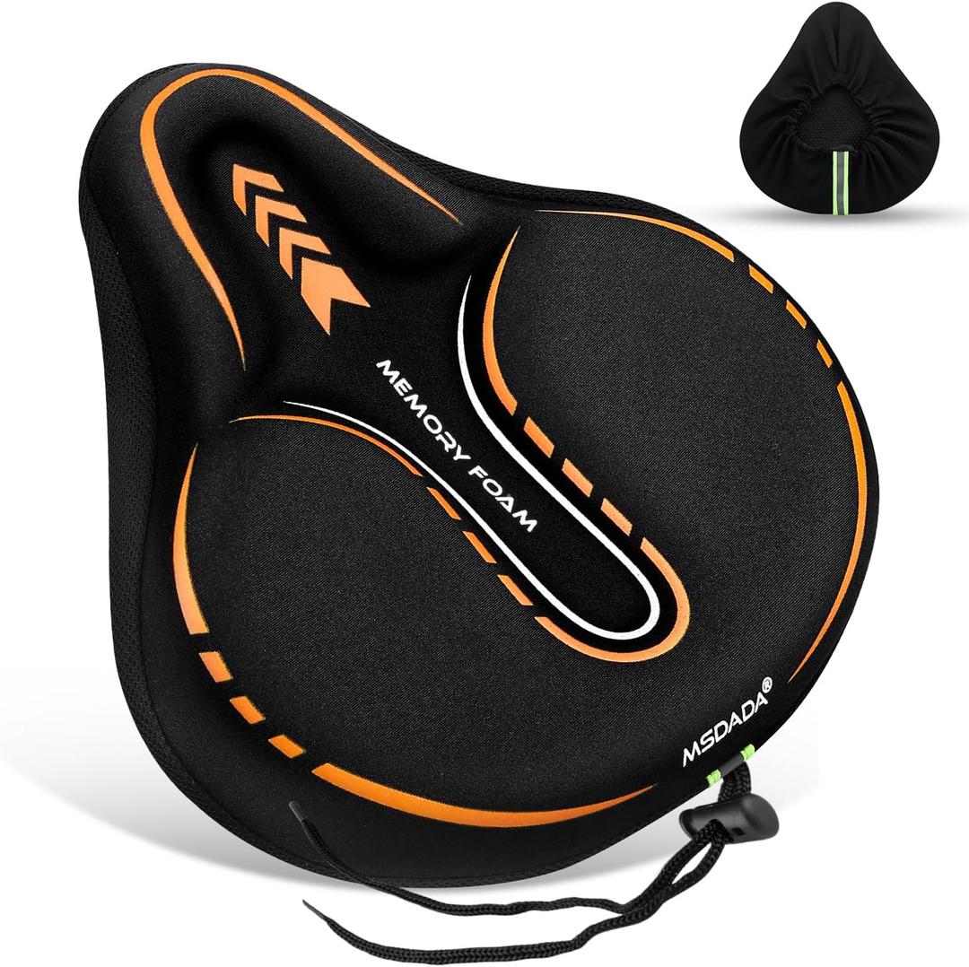 MSDADA New Large Gel Bike Seat Cover, Extra Soft Bike Seat Cushion for Men Women Comfort Wide, Fits Indoor/Outdoor/Exercise Bikes (11.22 inch x 10.03 inch) (Orange)
