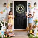 24 Inch Easter Wreath Spring Wreath Artificial Flower Wreath with Colorful Eggs Eucalyptus Leaves Hanger for Front Door Easter Summer Farmhouse Holiday Wall Home Window Decor