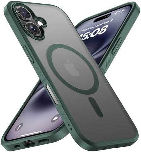 CellEver Strong Magnetic for iPhone 16 Case with Camera Control Capture Button [Camera Protection] [Military Drop Protection] [Compatible with MagSafe] Slim Translucent Matte Cover, Dark Green