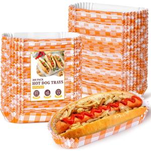 300 Pcs Paper Hot Dog Trays, Small Disposable Hot Dog Boats Fluted to Go Food Holders for Concession Stand, Party, Food Truck (Orange)