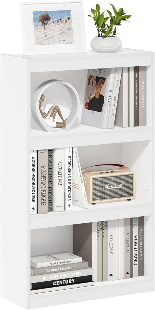 Furinno Jaya Enhanced Home Bookcase 3-Tier Adjustable Bookshelf, White