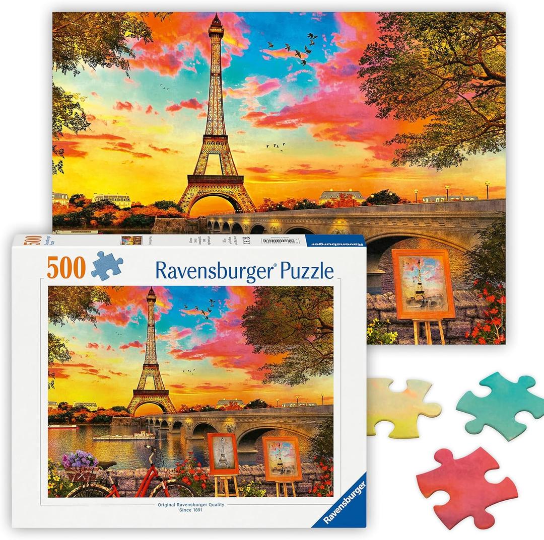 Ravensburger - Evening in Paris - 500 Piece Jigsaw Puzzle - Stunning, Vivid Imagery of Paris at Dusk - Bold Colors - Inspiring Scene - Ideal Gift - Frameable Art - Screen-Free Fun - Puzzles for Adults