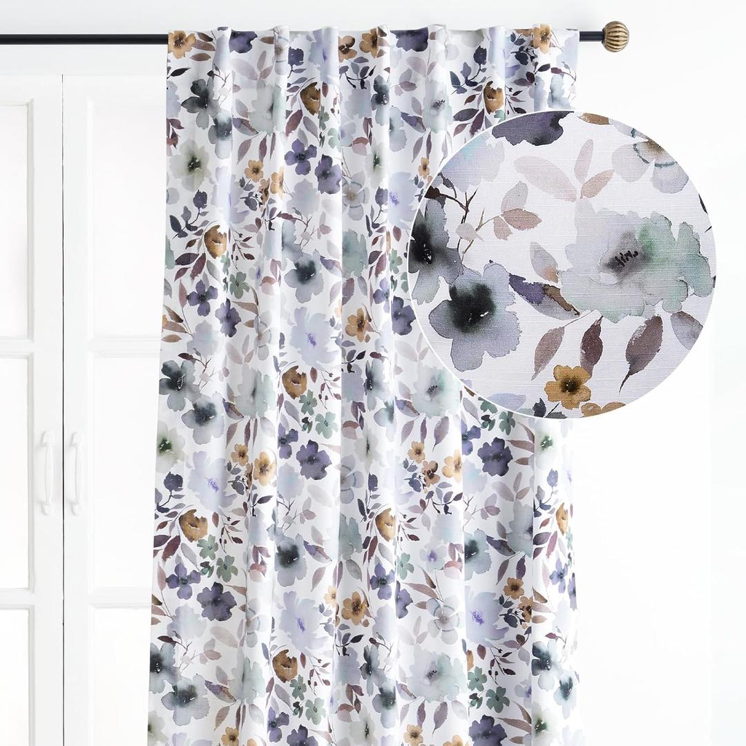 Maison d' Hermine Curtains for Living Room 100% Cotton 108 inch Length One Panel Light Filtering Curtains for Windows with Rod and Loop Pockets Spring Summer (Blossom - Flora, 50" W x 108" L)