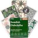 FEBU Swedish Dishcloths for Kitchen | 5 Pack Botanique Reusable Paper Towels Washable | Swedish Dish Towels | Non-Scratch Cellulose Sponge Cloths | No Odor, Biodegradable Cleaning Cloths
