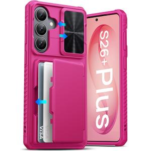 ATATOO for Samsung Galaxy S26+ Plus Wallet Case with Card Holder (3-5 Cards) [RFID Blocking] & Sliding Camera Cover, Military Grade Protection, Women Men Case for Samsung S26+ Plus 6.7", Hot Pink