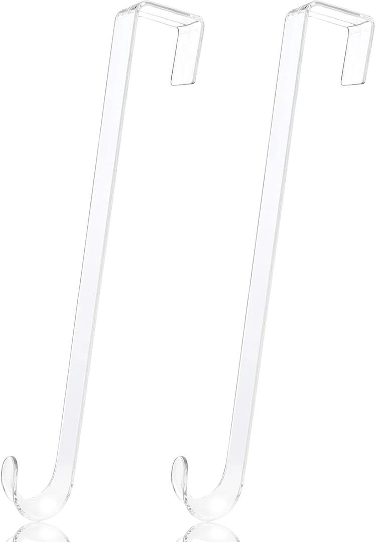 2 Pack Clear Wreath Hanger, 12'' for Front Door, Indoor or Outdoor Hook, Over The Door Hanger, Garland Holder for Halloween Christmas Decorations (12inch)