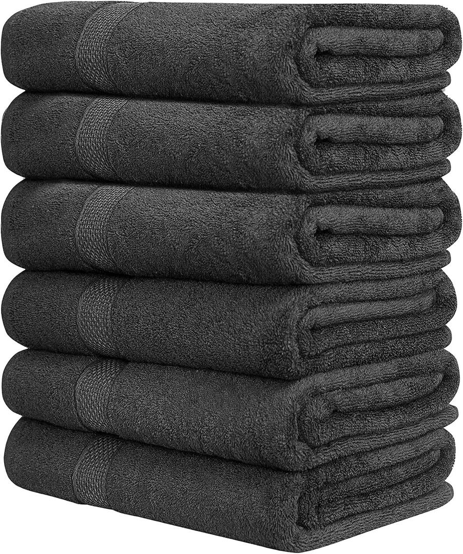 6 x QUBA LINEN Hotel & Spa 100% Cotton Bath Towels Pack of 6, Ultra Soft, Quick Dry, Lightweight, Highly Absorbent, Perfect for Face, Hands, Spa, Gym, Hotel, Resort & Daily Use - Grey (24" x 48")