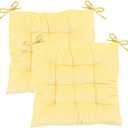 2Pack Chair Cushions for Dining Chairs 15.7"X15.7" Corduroy Chair Pads with Ties Indoor Non-Slip Square Seat Cushion for Kitchen Office Chairs Computer Desk Seat Pad, Light Yellow