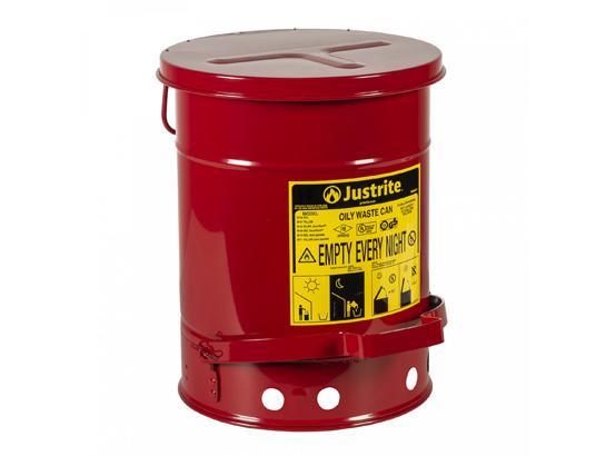 Justrite 09100 Oil Waste Can, Self-Closing, 6 Gal, Red