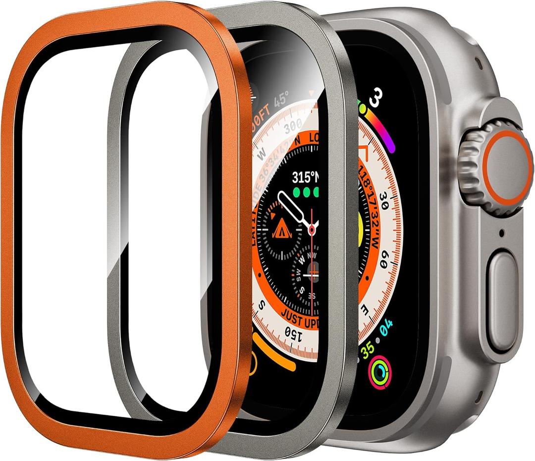 WSKEN for Apple Watch Ultra Screen Protector 49mm,9H Tempered Glass + Titanium Alloy Frame, [Keep Original] [Touch Sensitive] Lightweight Protective Glass Film for iwatch Ultra 2 Pack,Original +
