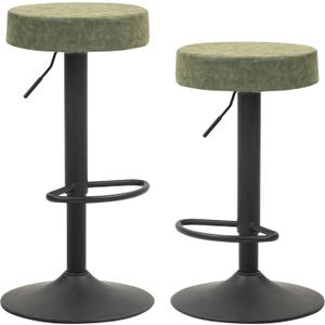 Finnhomy Bar Stools Set of 2 Counter Height, Swivel Barstools with Footrest and Backless Round, Height Adjustable Modern Bar stools for Kitchen, Vintage Leather, Retro Green