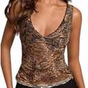 Milumia Women's Leopard Print See Through Crop Tank Top V Neck Sleeveless Going Out Tops Large