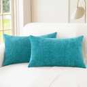 CaliTime Throw Pillow Covers Decorative 12 X 20 Inches Pack of 2 Cozy Chenille Cushion Cases for Couch Sofa Bed Living Room Home Lake Blue