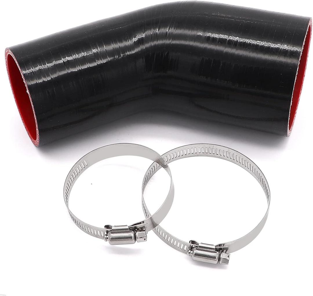 TuoLauthon 45 Degree 2-1/ 2 to 3 inch(63-76mm) Silicone Reducer Coupler Hose, 4-Ply Reinforced, Length 4inch(102mm) with 2PCS clamps Turbo/ Intercooler/ Intake Piping Reducer