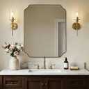 24"x30" Brushed Gold Bathroom Mirror, Rectangle Mirror for Bathroom, Champagne Bronze Mirror in Rustproof Stainless Steel Thin Frame, Elegant Scalloped Edge Design, Ideal for Home Remodel