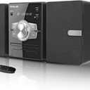 Home Stereo System with CD Player, FM Radio, Bluetooth, AUX in, USB in, Earphone Jack, Remote Control Included, 30W HiFi Shelf Stereo System