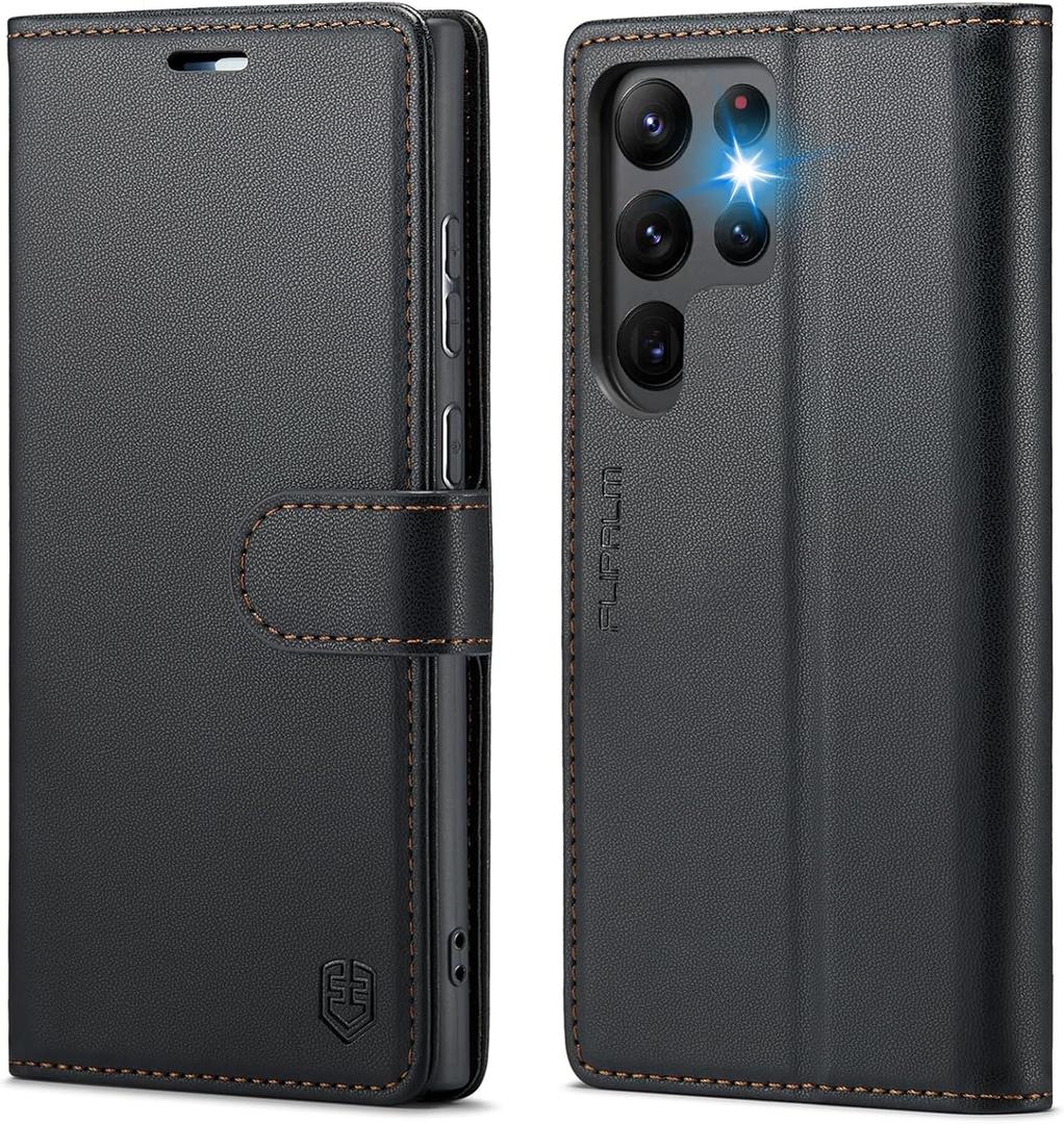 FLIPALM Wallet Case for Samsung Galaxy S22 Ultra, RFID Blocking Credit Card Holder, PU Leather Folio Flip Kickstand Protective Shockproof Cover for Samsung S22 Ultra (Black)