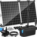 Antfraer 55W Solar Pond Pump with Filter Kit - Foldable Monocrystalline Solar Panel, Pond Filter for Outdoor Ponds, Koi Ponds, Waterfalls & DIY Water Features (17FT+10FT Power Cord)