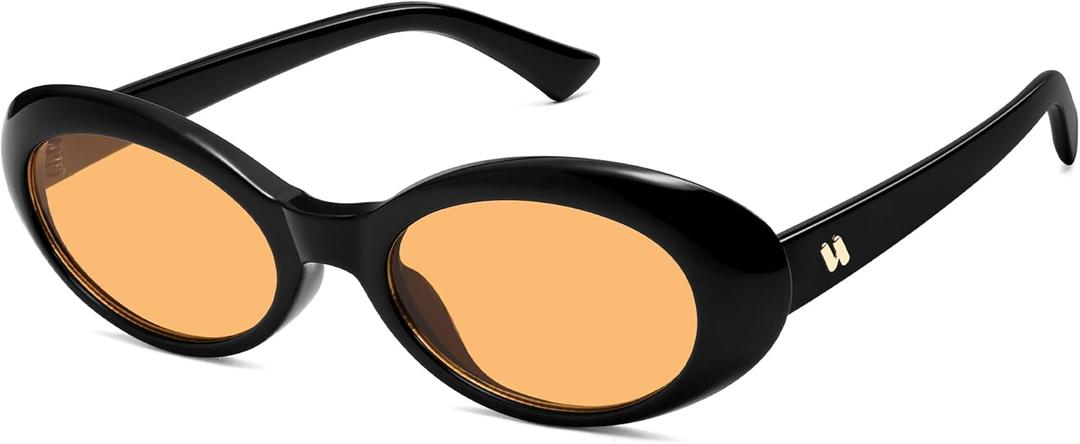 Retro Oval Sunglasses for Women Men 90s Vintage Cat Eye Sunnies AR82300 (C2 Black/Orange)