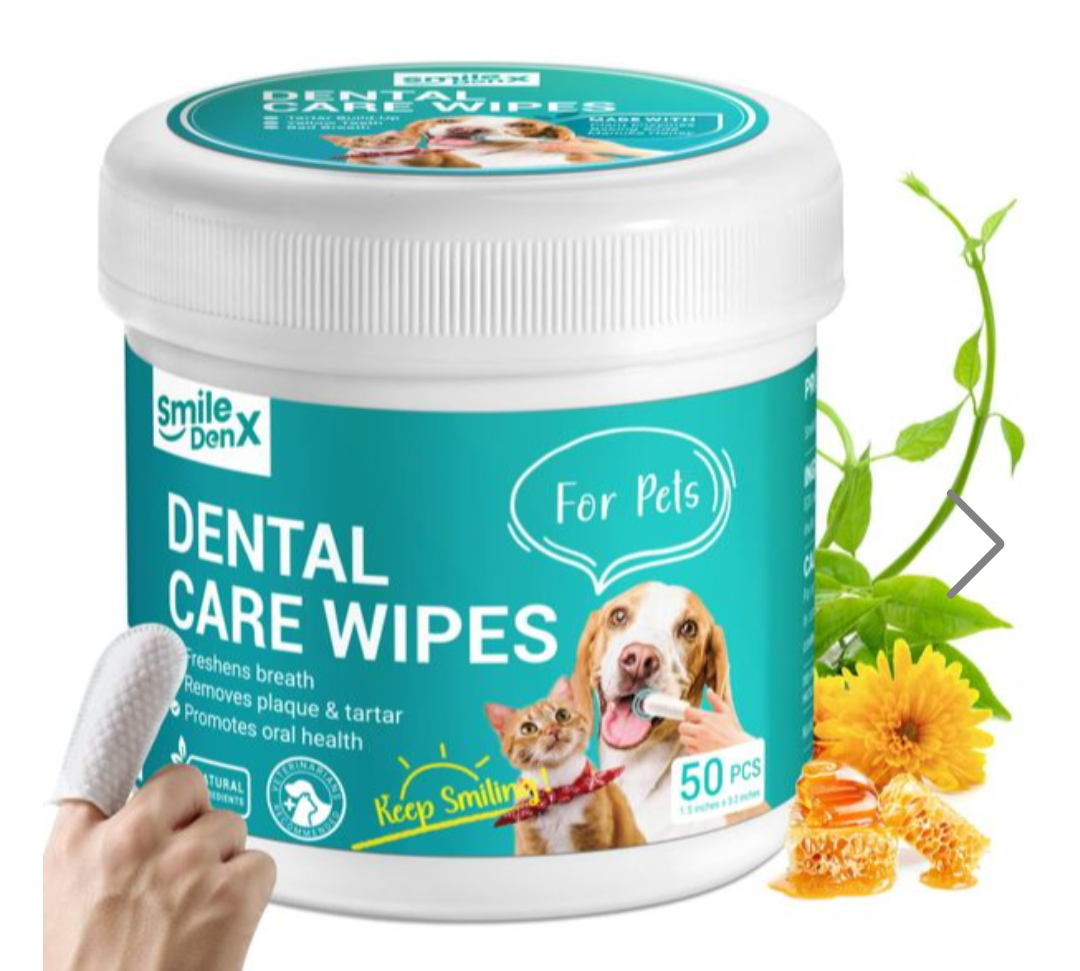 SmileDenX Teeth Cleaning Wipes for Dogs & Cats, Dog Finger Toothbrush Wipes, Dog Dental Care Finger Wipes, Dog Tooth Brushing Kit, Remove Plaque & Tartar Buildup, Fresh Breath (50 PCS, Unscented)