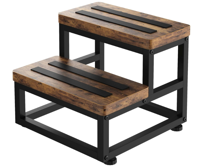 2 Step Wooden Step Stools for Adults Kids, Heavy Duty Stepping Stools Wooden Bed Step Stools for High Beds, NonSlip 2 Bedside Foot Stool with 500 Lbs Capacity, Kitchen, Bed, RVS Step, Rustic Brown