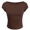 ZESICA Women's Summer Boat Neck Short Sleeve T Shirts 2026 Spring Slim Fit Y2k Going Out Crop Tops Basic Trendy Outfits, Brown, XL (Brown, XL)