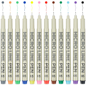 12 Colored Micro Pens 05, Fineliner pens Waterproof Archival Ink Set, No Bleed Drawing Art Pens for Illustrating, Journaling, Bible Zentangle Supplies