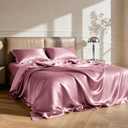 Love's cabin Satin Queen Sheets Set - 4 Piece Rose Taupe Silky Bed Sheets Set with Deep Pocket, Luxury Silk Feel Satin Queen Size Sheet Set (1 Flat Sheet,1 Fitted Sheet,2 Pillow Cases)