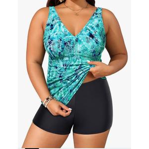 Womens Swimsuits with Shorts Tummy Control Tankini Two Piece Bathing Suits Athletic Swimwear, M