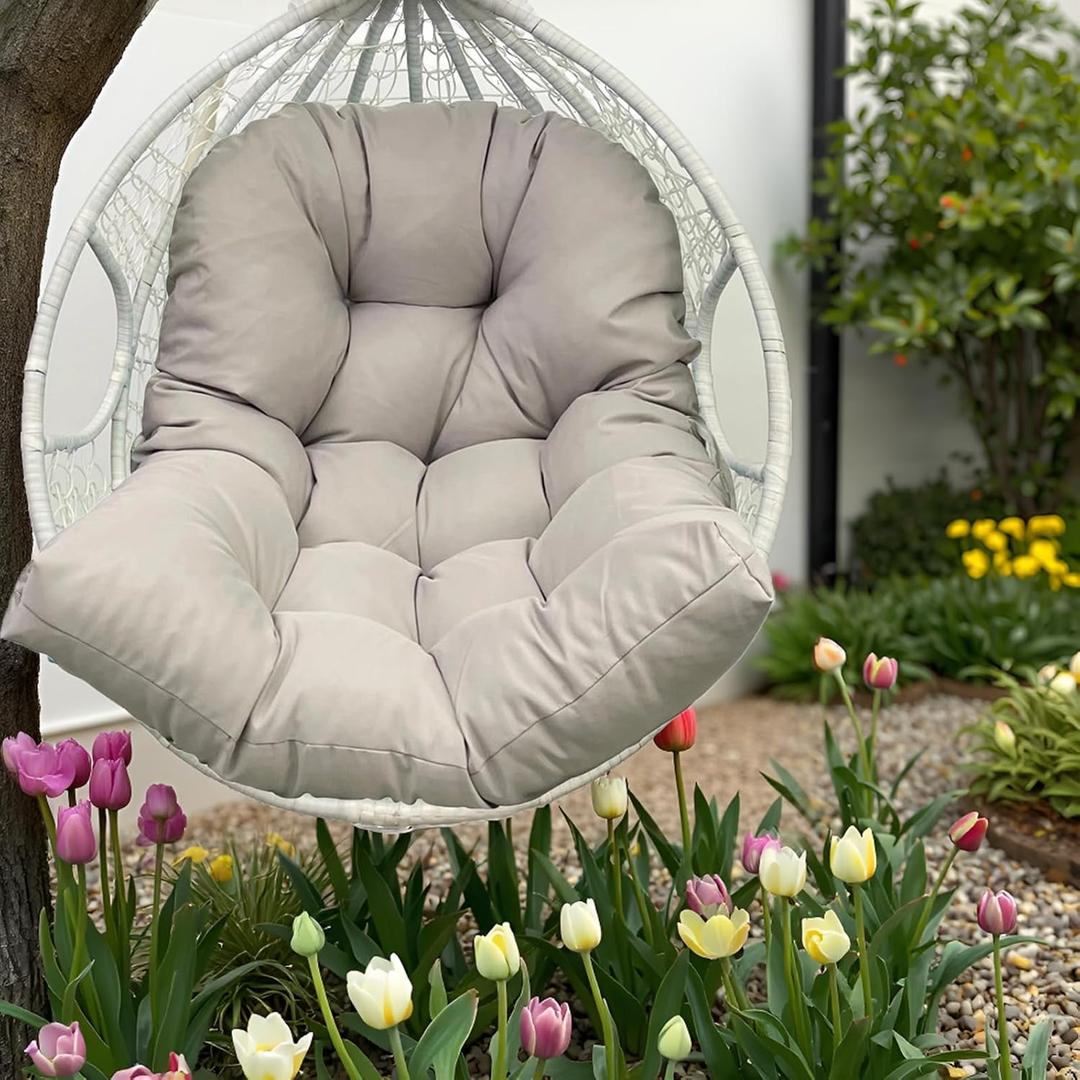 Outdoor Egg Chair Cushion Waterproof Light Grey Outdoor Hanging Basket Seat Cushion Thicken Wicker Egg Chair Cushion for Patio Rattan Swing Chair 47"*35"