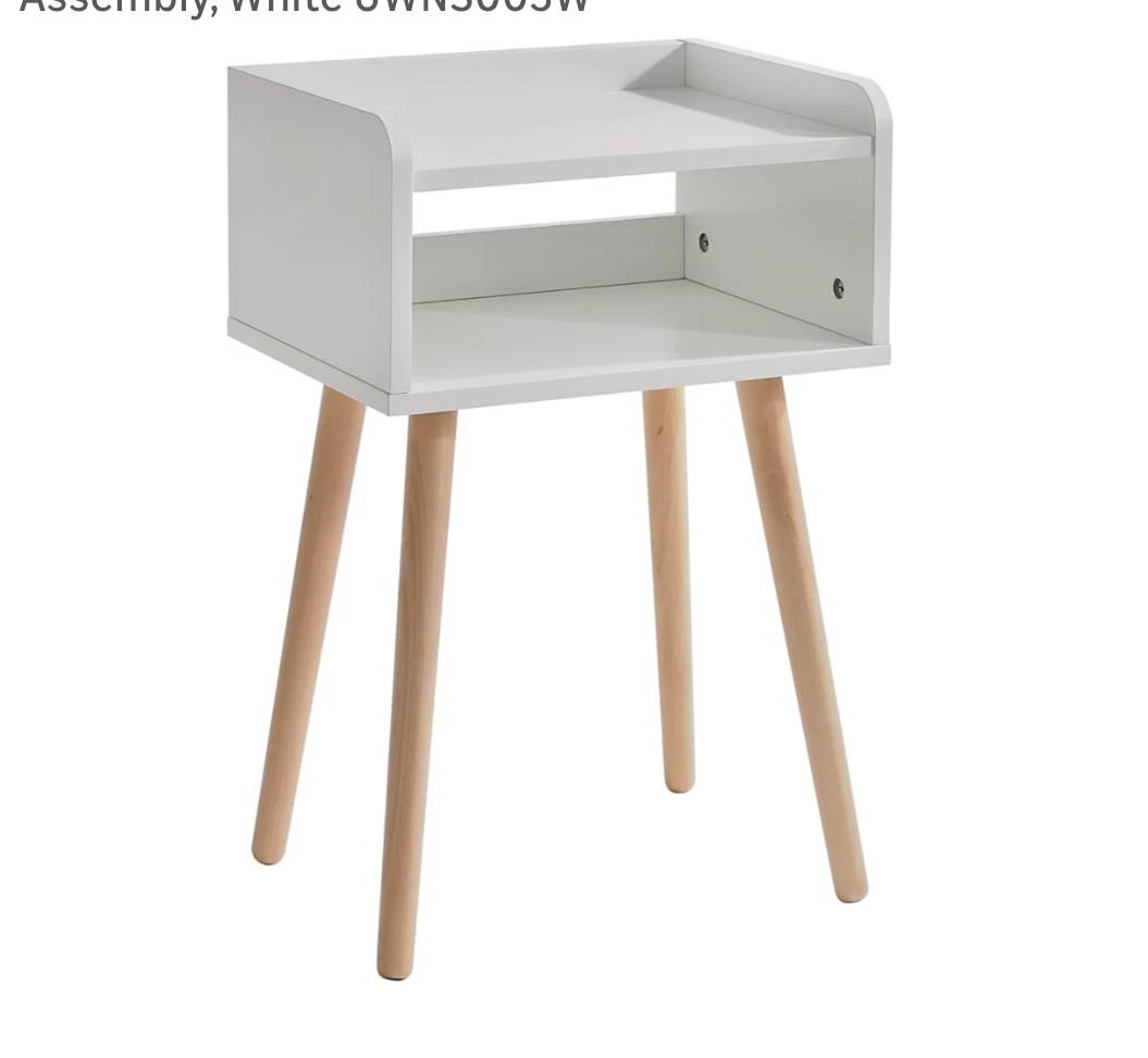 IBUYKE Nightstand, Mid-Century Modern Bedside Table with Solid Wood Legs, Minimalist and Practical End Side Table with Open Storage Shelf, Easy Assembly, White UWNS003W