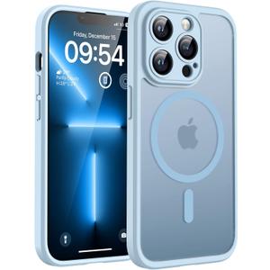 TOCOL Magnetic for iPhone 13 Pro Case Upgraded Full Camera Protection Compatible with Magsafe Drop Protection Translucent Matte Back Bumper Phone Cover 6.1-InchLight Blue