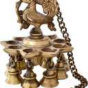 NOBILITY Brass Hanging Diya Black Antique Peacock Deepak with Bells and Chain Festival Pooja Thali Gift for Diwali, Home Puja, Temple, Office, Wedding Return Gift Items
