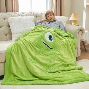 3D Cartoon Embroidered Warm Sherpa Blanket for Boys and Girls Mike Wazowski (60 X 52")