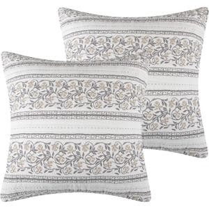 Levtex Home - Adare Taupe - Euro Sham - Striped Floral - Taupe, Grey and Cream - (26x26in.) - No Insert - Cotton