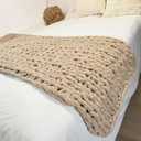 Chunky Knit Blanket Throw 40"40", Chenille Throw Blankets, Handmade Warm & Cozy Blanket Couch Bed Home Decor, Soft Breathable Fleece Banket, Christmas for Couch Bed Sofa Best Gift (Tan) (40"x40"(Small Size Throw)