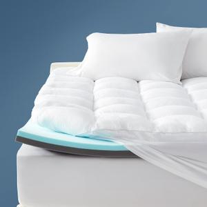 SLEEP ZONE 2 Inch Full Mattress Topper, Dual Layer 1'' Gel Memory Foam + 1'' Breathable Fluffy Cool Waterproof Removable Pillow top Pad for Back Pain, Comfort Support, White