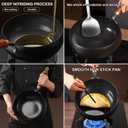 Carbon Steel Wok Pan, Nonstick Pre-Seasoned Woks & Stir-Fry Pans with Lid , No Chemical Coating Wok Flat Bottom Small Handmade Chinese Wok for Induction, Gas, Electric & All Stoves (11INCH wooden lid)