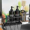 MASADI Kitchen Dish Soap Dispenser Set with Sponge Holder, 12OZ Glass Bottle, Hand and Dish Soap Dispenser Set, Non-Slip Silicone Pad, Brush Holder, Kitchen Sink Organizer Countertop (Black)