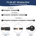 ENJOYBASICS No Drill Curtain Rods for Window 28 to 60 Inches, 5/8 Inch Diameter Renter Friendly Drapery Rod with Adhesive Brackets without Drilling, Adjustable from 27 to 65 Inches, Black