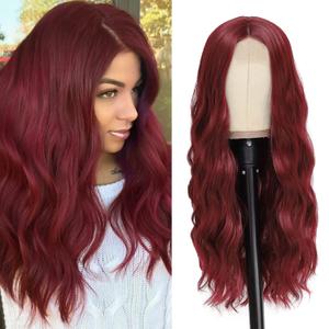 Long Burgundy Wavy Wigs for Women Wine Red Middle Part Wig 26 inch Natural Looking Synthetic Wig Heat Resistant Fiber Wigs for Daily Party Use