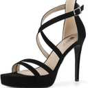 IDIFU IN4 Platform High Heels for Women Strappy Heeled Sandals Square Toe Heels Stiletto Heels Women's Wedding Party Bridal Sexy Dress Shoes Open Toe Heels (6, Black Nubuck)