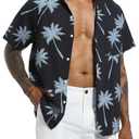 SILKWORLD Men's Casual Button Down Shirts Short Sleeve Band Collar Shirts Cotton Linen Mens Henley Hawaiian Shirt with Pocket, Size: XXL