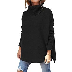 LILLUSORY Oversized Turtleneck Pullover Sweater Women 2025 Long Tunic Cozy Winter Trendy Plus Size Poncho Cowl Neck Cute Casual Early Fall Fashion Must Have Work Old Money Clothes Outfit Clothing Black, Small 