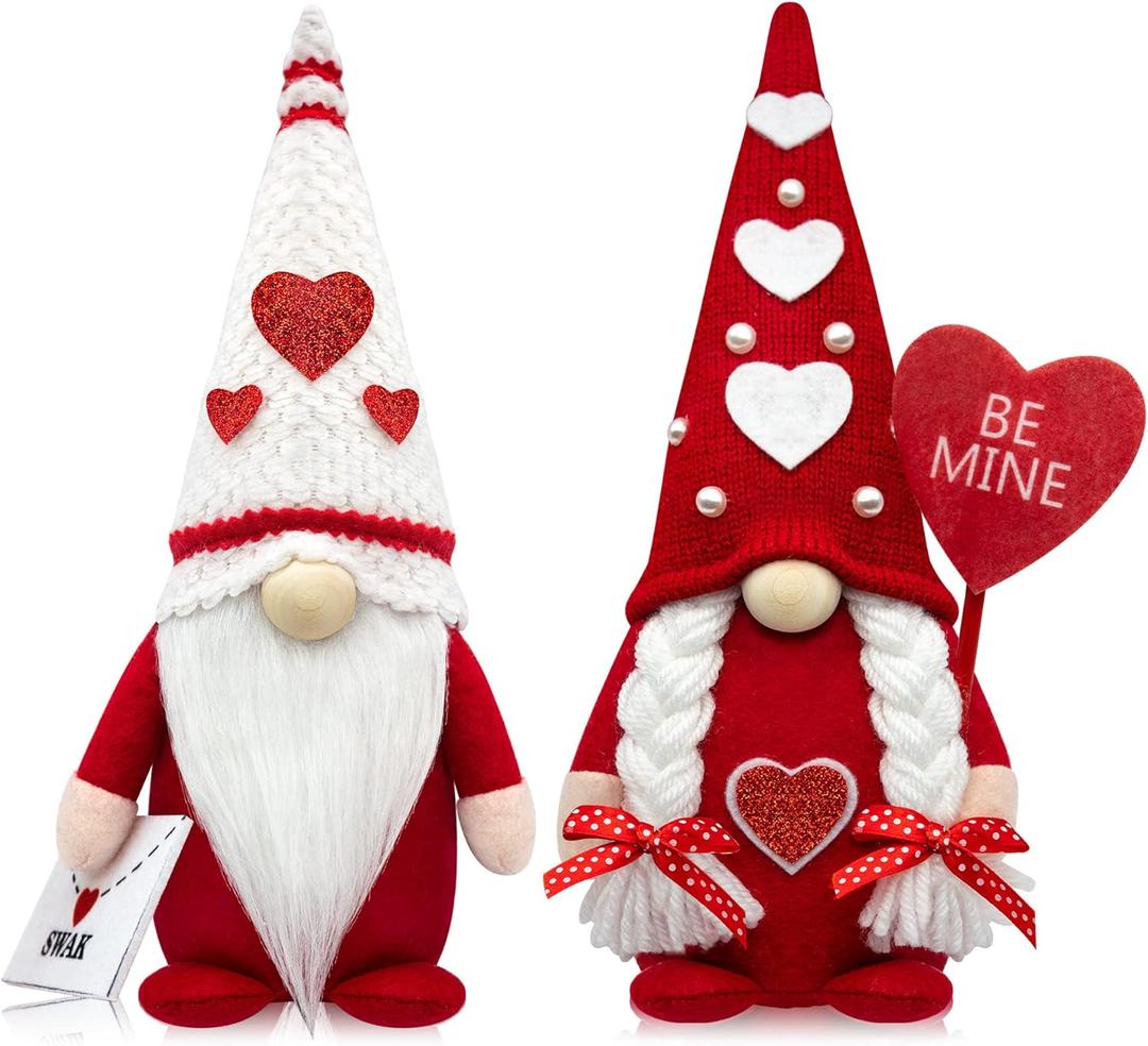 CRCZK Valentines Day Gnomes, 2 Pack Mr & Mrs Valentine Gnomes Decorations for Home - Handmade Swedish Tomte Gnomes Plush Ornaments Valentine's Day Party Supplies